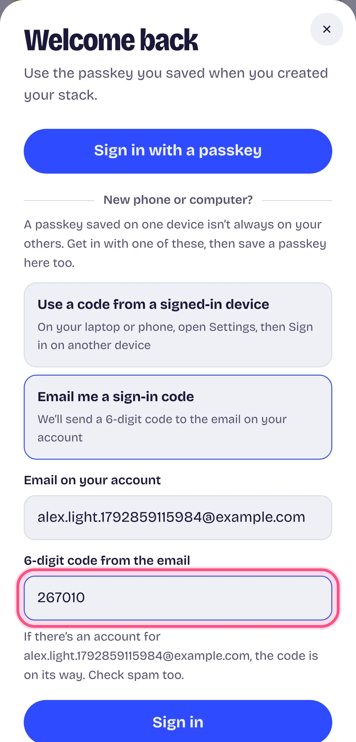 Option B: an emailed code