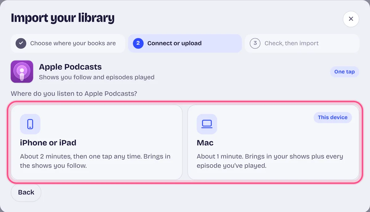 Open Import, then Apple Podcasts