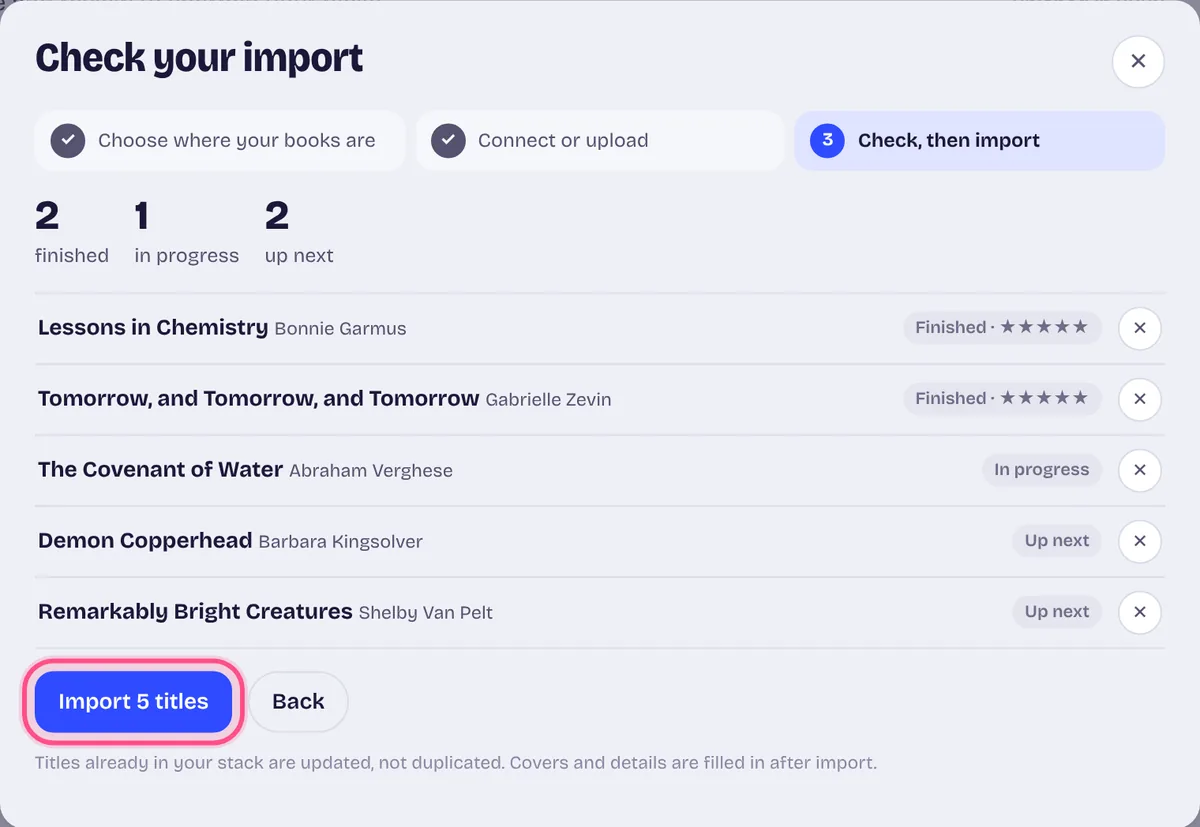 Check the list and import