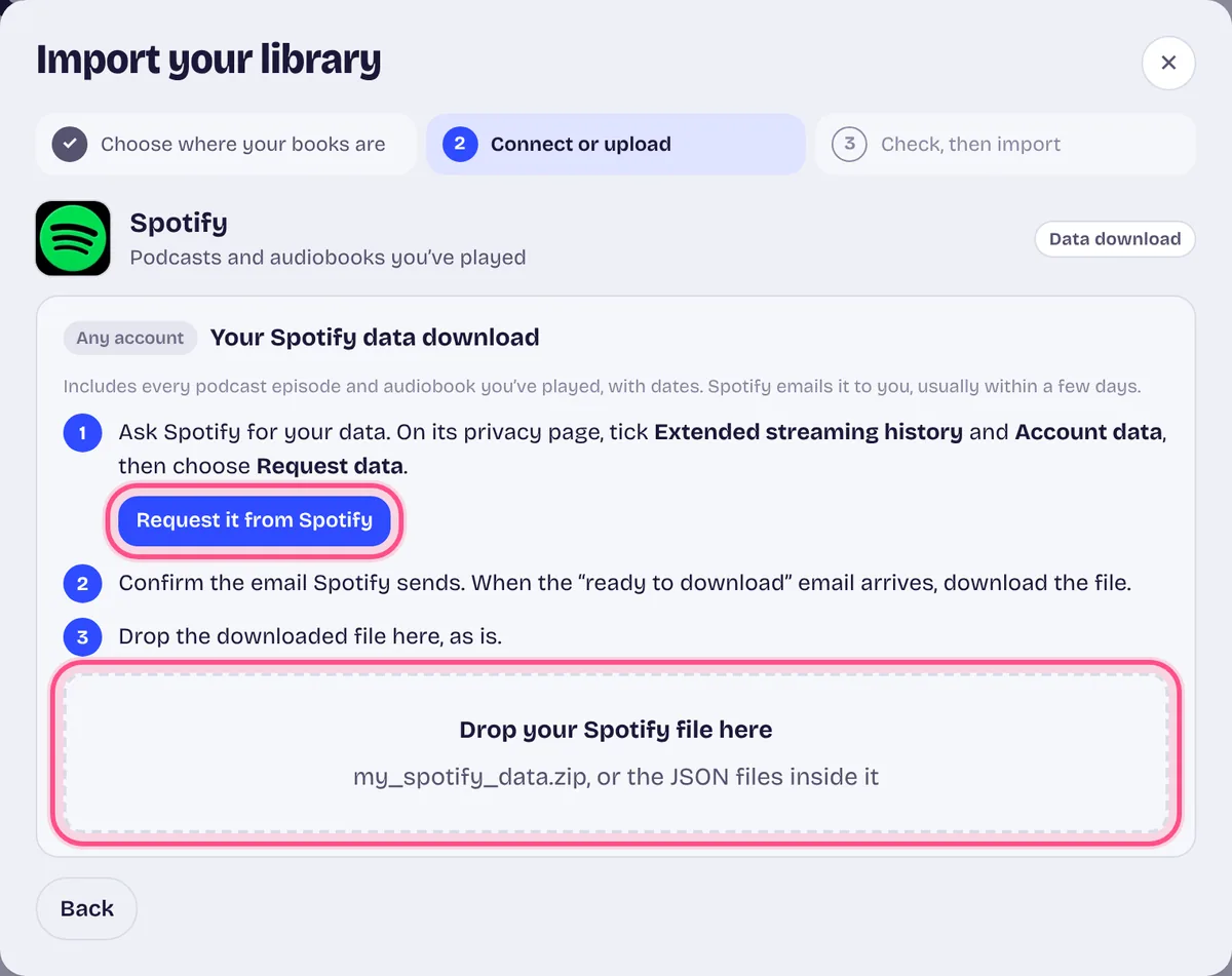 Open Import, then Spotify