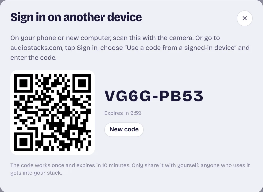 Option A: a code from a signed-in device