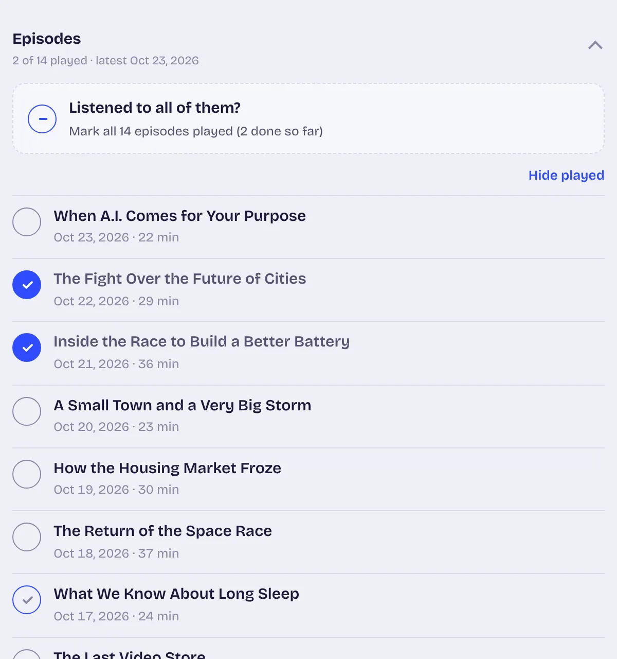 Open a podcast