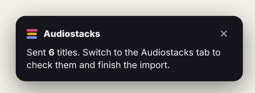 Click Send to Audiostacks
