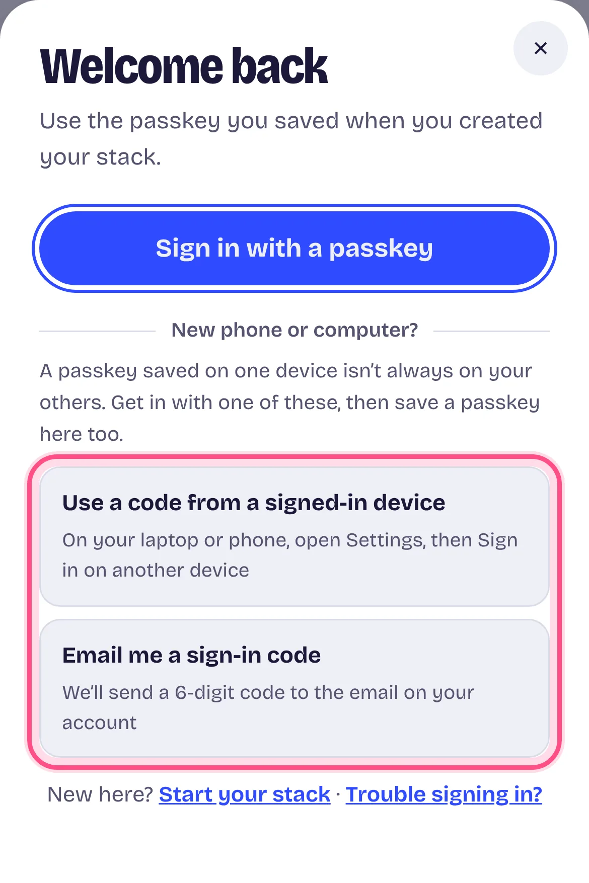 On the new device, choose Sign in