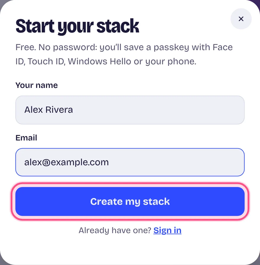 Enter your name and email