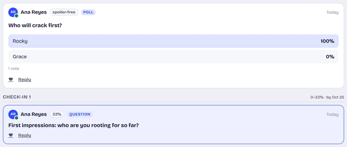 Add questions for each check-in