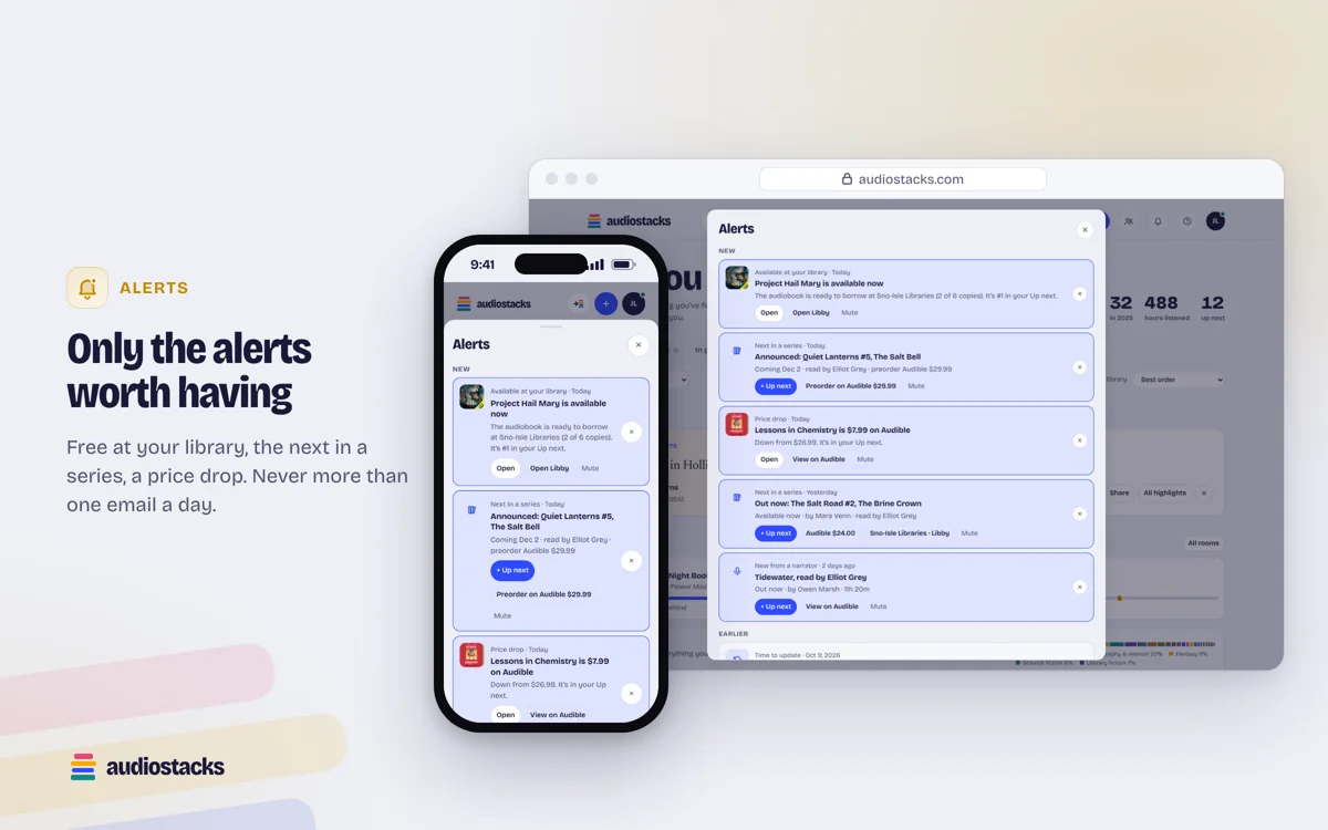 Audiostacks Alerts on a computer and a phone