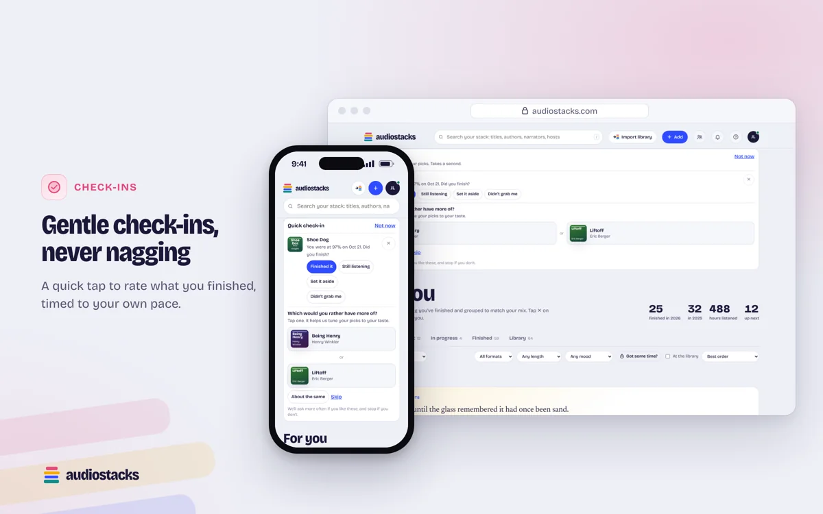 Audiostacks Check-ins on a computer and a phone