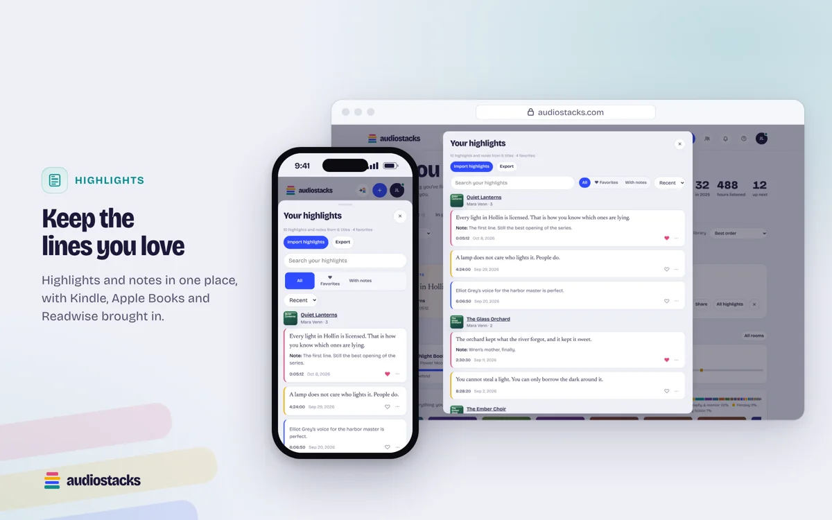 Audiostacks Highlights on a computer and a phone