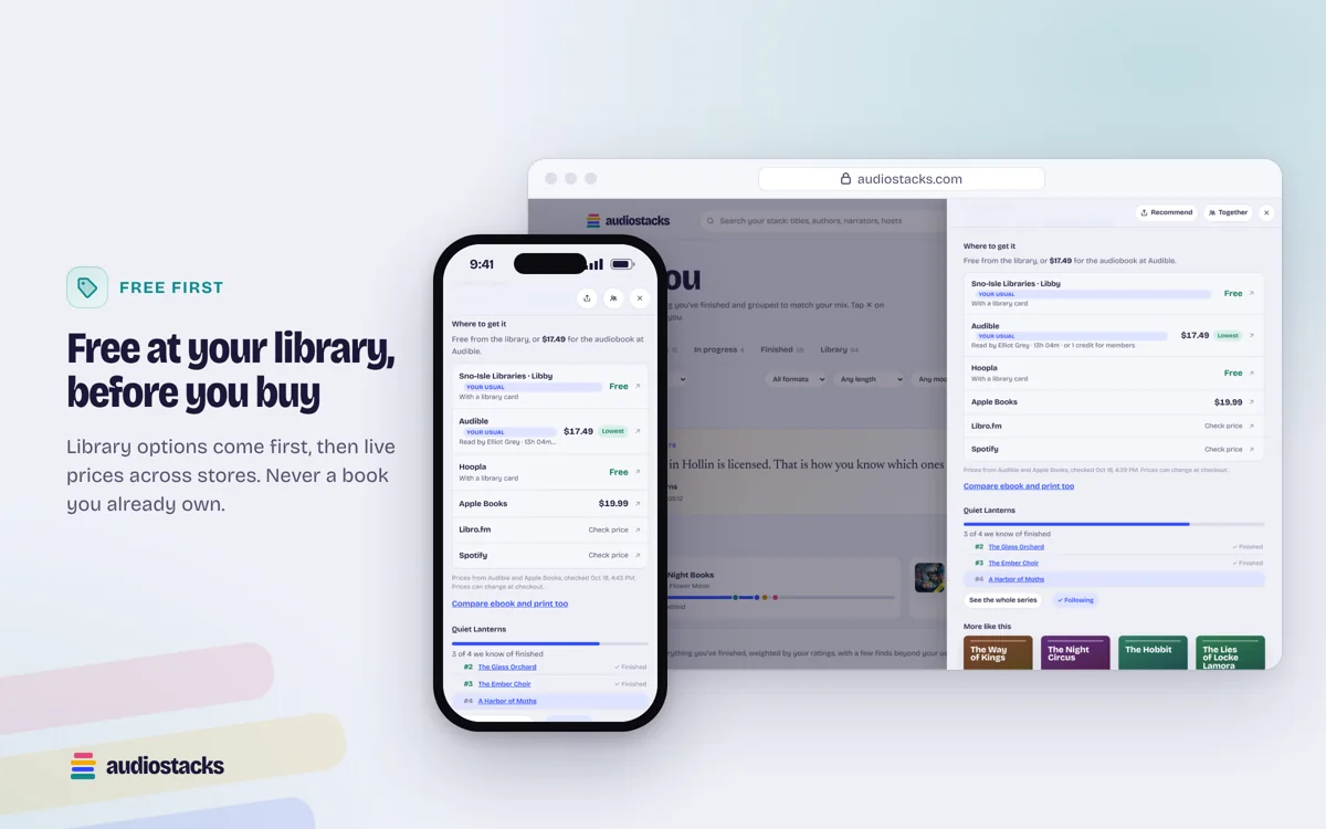 Audiostacks Free first on a computer and a phone